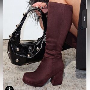 Miss Lola Chic Maroon Heeled Boots